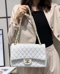 Jumbo Flap Shoulder Bag With OG Box & Dust Bag (White-114)