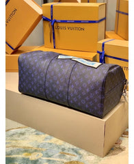 M58979 Keepall Bandoulire Somewhere Somehow Premium Monogram Unisex Duffle Bag With Dust Bag & Accessories (Blue - 682)
