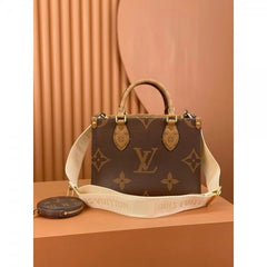 On The Go Pochette Limited Edition Premium Quality With OG Magnetic Box & Dust Bag - Coin Pouch (Brown- 1178)