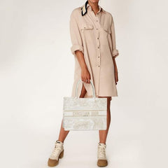 Tote Cream Toile De Jouy With OG Box_& Dust Bag & Scarf (Cream_Tiger-842)
