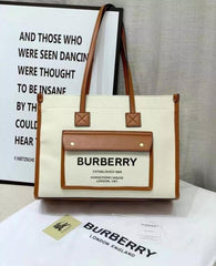 London Tote Bag With Dust Bag (White_Brown-986)