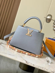 Capucines M23199 Premium Quality Leather Bag With OG Box & Dust Bag & Extra Shoulder Strap (Grey - 998)