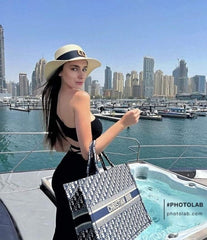 Large Tote Embroidery With OG Box & Dust Bag & Scarf (Blue-155)