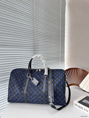 Keepall Bandoulire NBA Edition Premium Monogram Unisex Duffle Bag With Dust Bag & Accessories (Black Blue - 681)