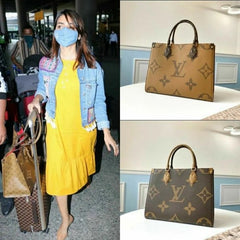 Monogram Tote – Premium Leather Finish with Dust Bag (Brown)