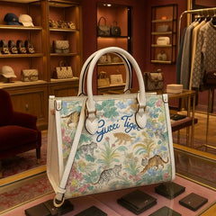Shanghai Savanah Tiger Tote Bag With OG Magnetic Box & Dust Bag & (White-1024)