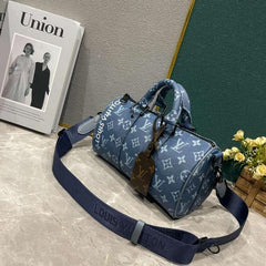 Keepall Bandouliere Monogram Travel Speedy With OG Magnetic Box & Dust Bag & Extra Pouch (Blue Mono - 961)