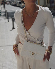 Jumbo Flap Shoulder Bag With OG Box & Dust Bag (White-114)