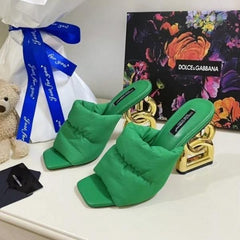 High heel Gold Clothes Sandals With OG Box & Carry Bag (Green-1049)