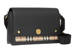 Leather & Vintage Check Note Crossbody Bag – Black