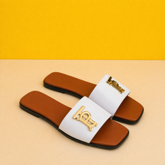 Monogram Premium Leather Slide With OG Box & Carry Bag (White-1085)