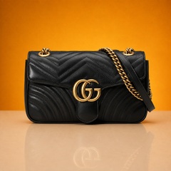 Black Shoulder Bag with Golden Chain