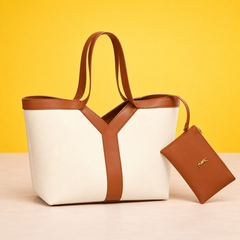 Premium Canvas Tote with a pouch (Beige-brown )