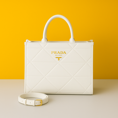 Leather Symbole Large Tote Bag With Dust Bag(White-405)