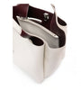 White Leather Satchel Bag with Top Handle & Hook Closure