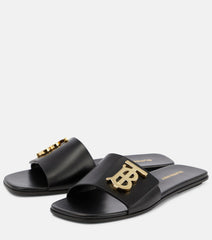 Monogram Premium Leather Slide With OG Box & Carry Bag (Black-1084)