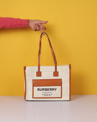 London Tote Bag With Dust Bag (White_Brown-986)