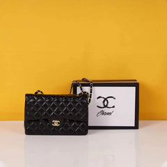 Jumbo Flap Shoulder Bag With OG Box & Dust Bag (Black-113)