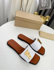 Monogram Premium Leather Slide With OG Box & Carry Bag (White-1085)