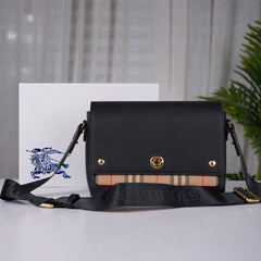 Leather & Vintage Check Note Crossbody Bag – Black